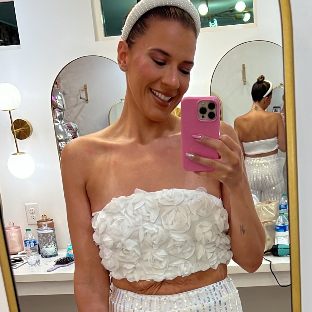 White Flower Bandeau Crop Top